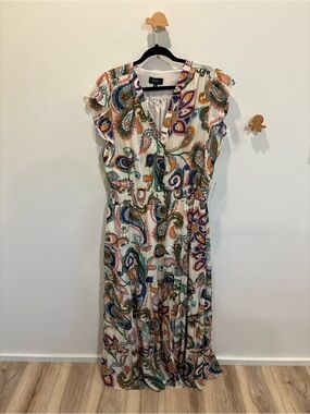 MSK White Paisley Maxi Dress with Multicolor Print NWT